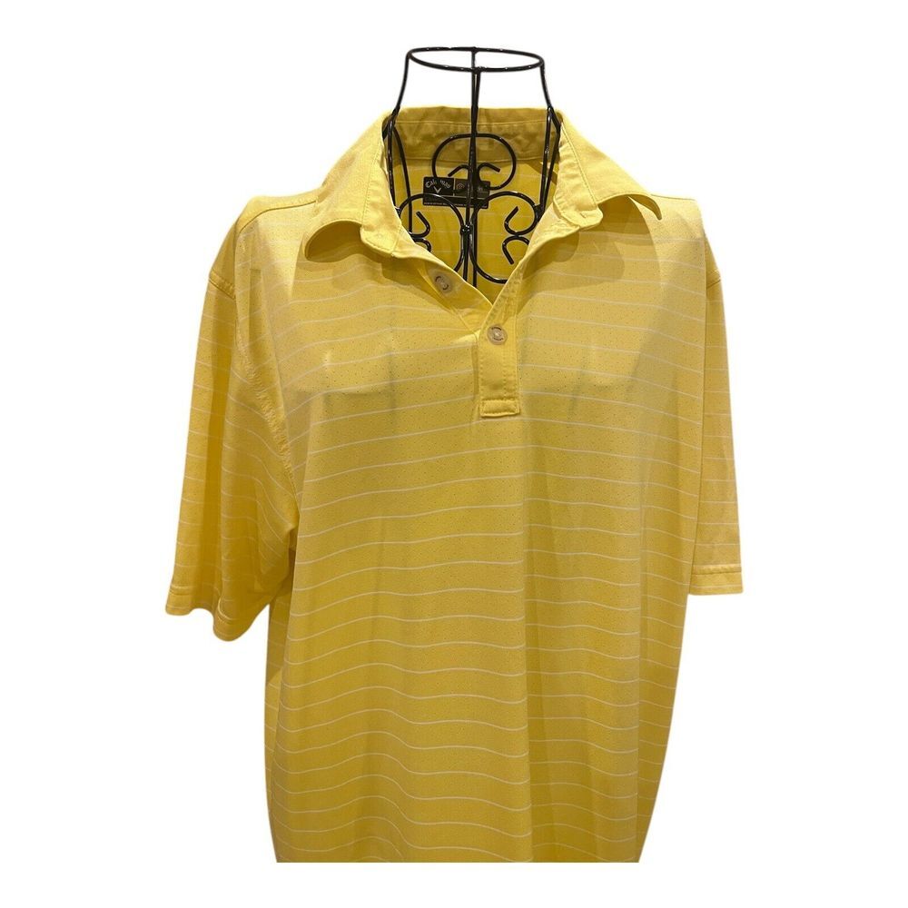 Callaway‎ Opti-Dri Men's Short Sleeve Yellow White Strip Polo Golf Shirt Large
